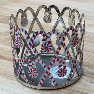 Bath & Body Works Candy Cane Lane 3 Wick Candle Holder Sleeve Red White Used